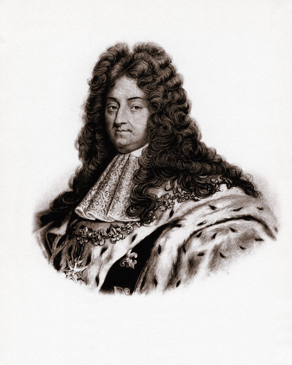 Portret króla Francji Ludwika XIV (1638-1715) Rycina z XIX wieku autorstwa Unbekannter Künstler