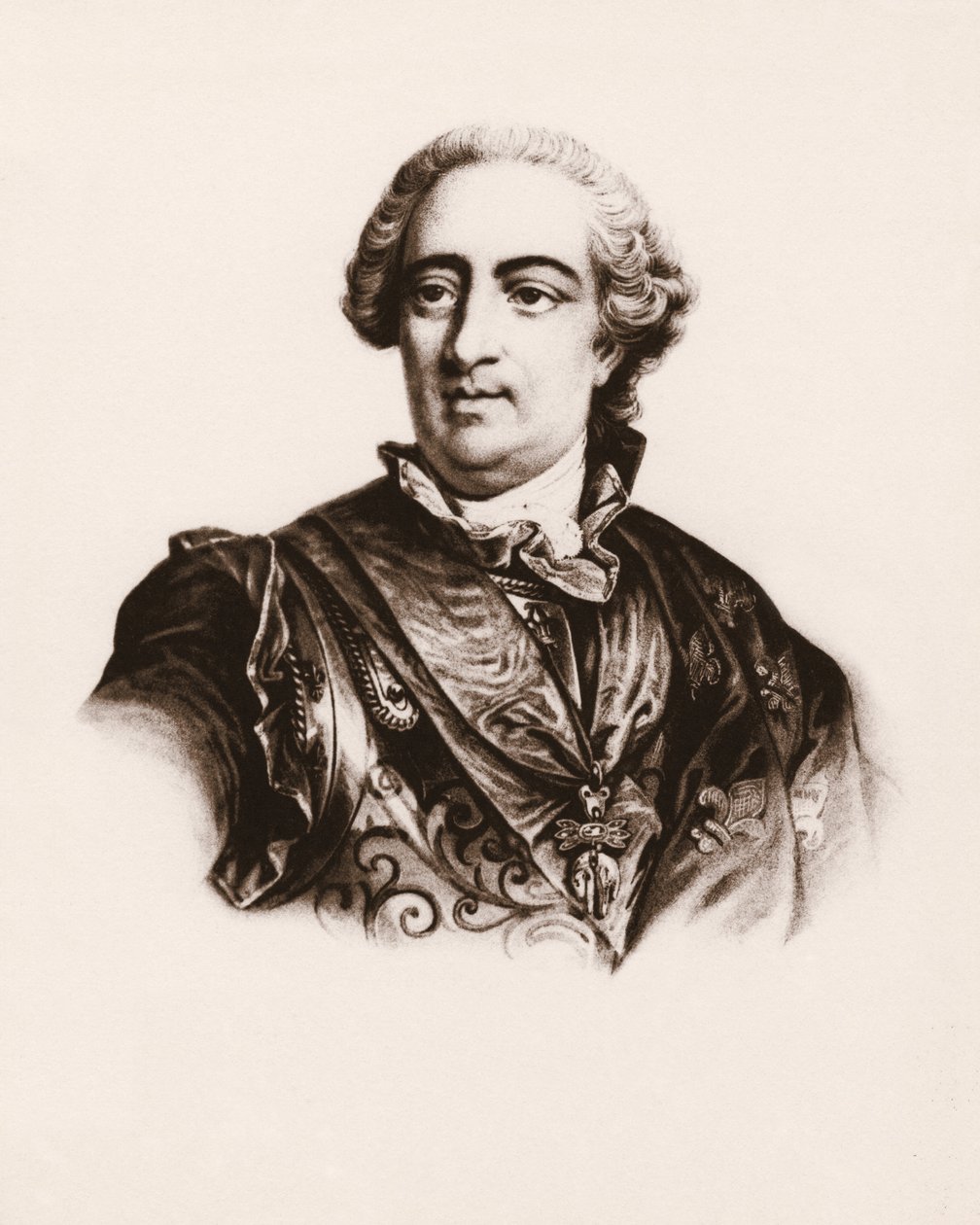 Portret króla Francji Ludwika XV (1710-1774) Rycina z XIX wieku autorstwa Unbekannter Künstler