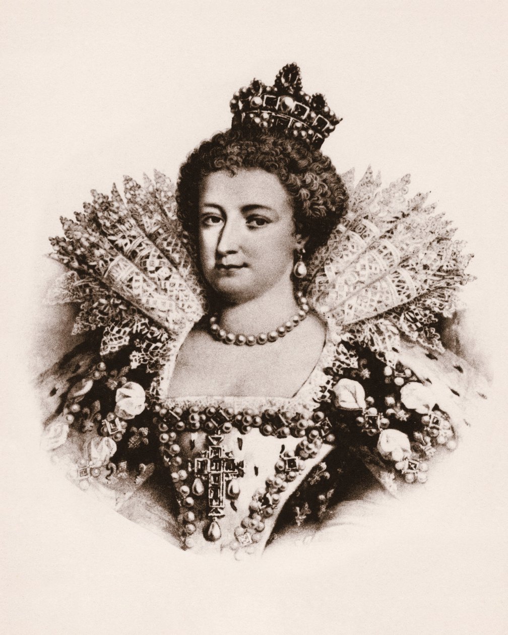 Portret królowej Francji Marii de Medicis (1576-1642), rycina z XIX wieku autorstwa Unbekannter Künstler