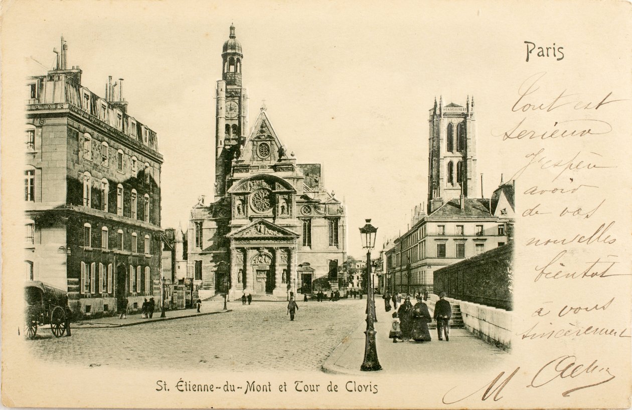 Pocztówka / Saint Etienne du Mont / Tour de Clovis / Paryż / Seine / Ile de France / Francja autorstwa William M. Timlin