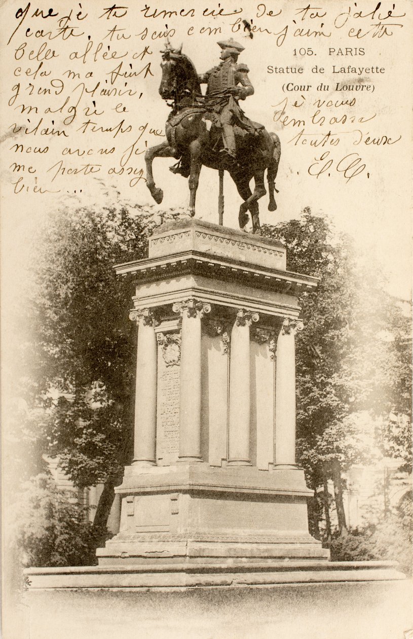 Pocztówka/Posąg Lafayette/Sąd Luwru/Paryż/Sekwana/Ile de France/Francja autorstwa William M. Timlin