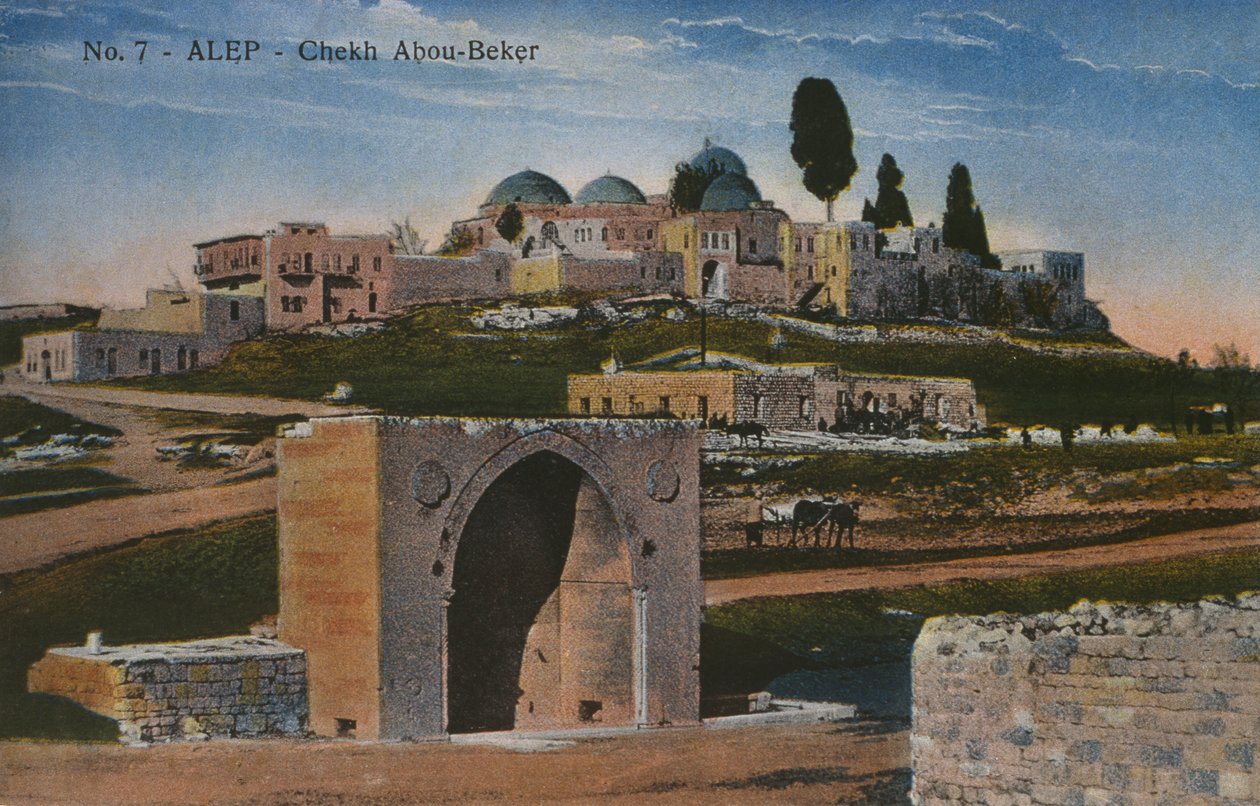 Pocztówka przedstawiająca meczet Szejka Abu Bakr w Aleppo, Syria, ok. 1920 (kolorowy fotolit) autorstwa Unbekannt