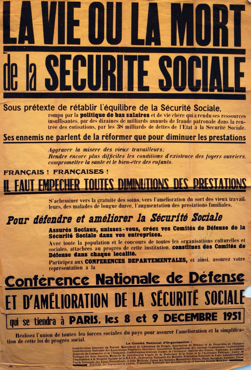 Plakat CGT (Francuskiego Związku Zawodowego) na konferencję o Sécurité Sociale autorstwa Unbekannt