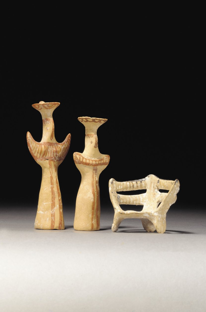 Idol żeński typu Psi, idol żeński typu Tau i model tronu, 1400-1200 p.n.e. autorstwa Unbekannt