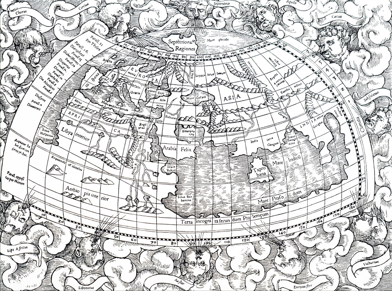 Mapa znanego wówczas świata Ptolemeusza Aleksandryjskiego. autorstwa Unbekannt