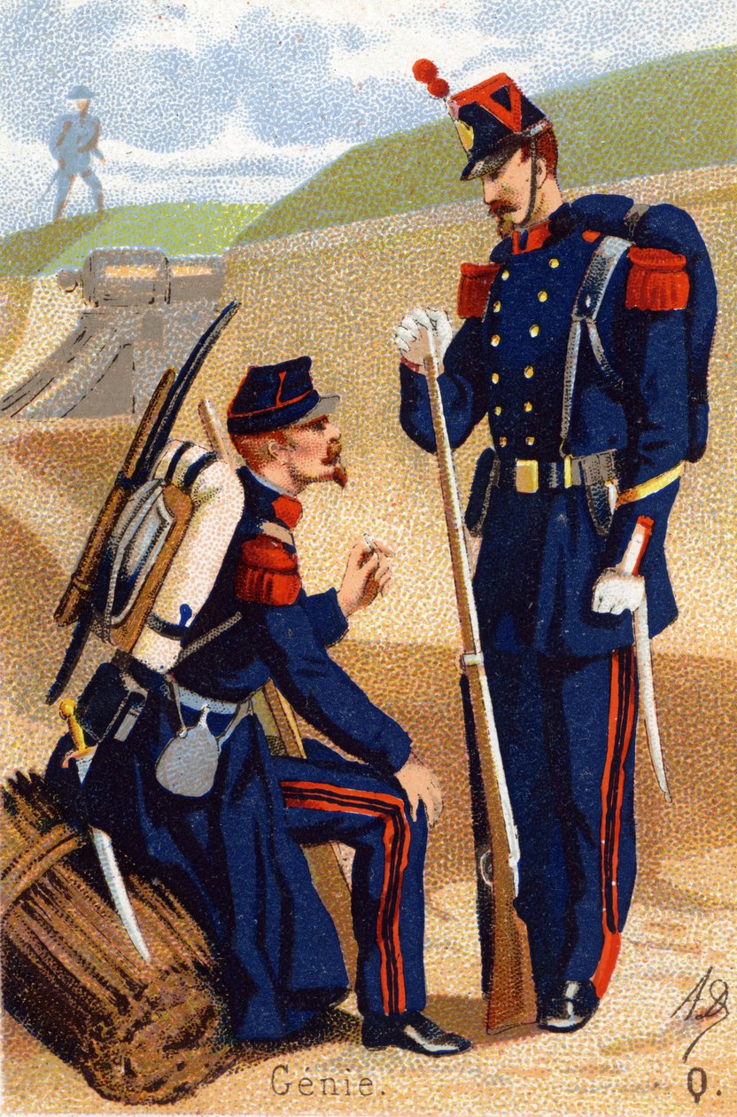 P: Dżin. Grawerowanie w „Alfabecie wojskowym”. Inicjały ilustratora: A. D. Wydawca nieznany. Chromolitografie z końca XIX wieku. Wymiary: 10,5x7cm . autorstwa Unbekannt