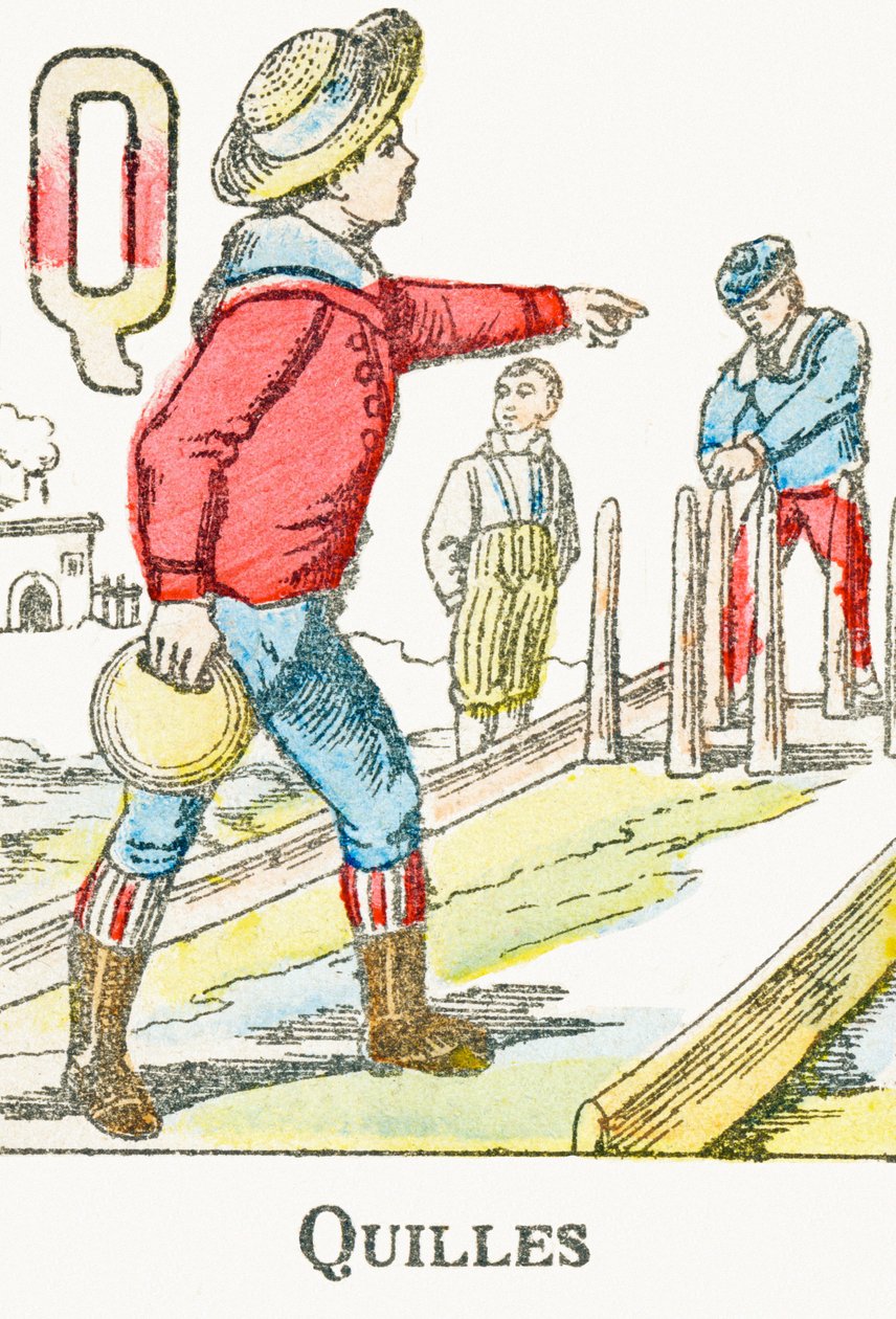 P: Kręgle - Grawerowanie z "Alfabet des jeux", ok. 1890 r. autorstwa Unbekannt