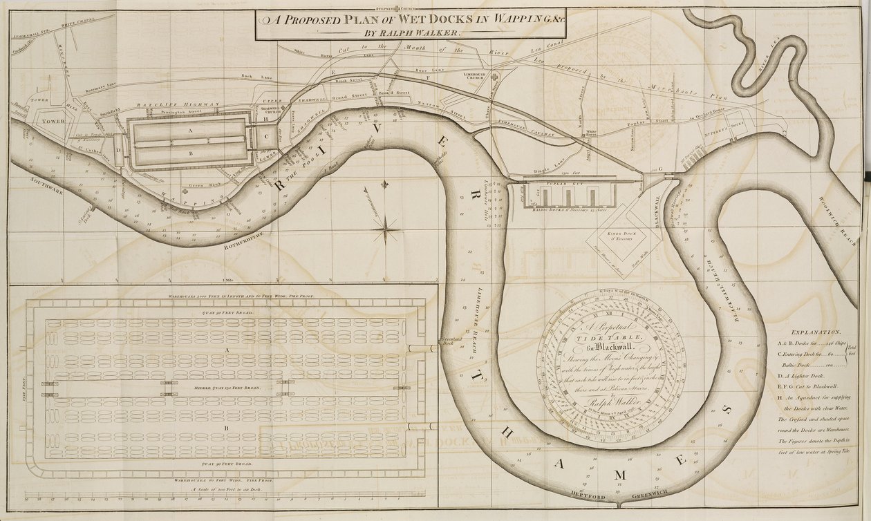 Proponowany przez Ralpha Walkera plan Wet Docks w Wapping w Londynie autorstwa Unbekannt