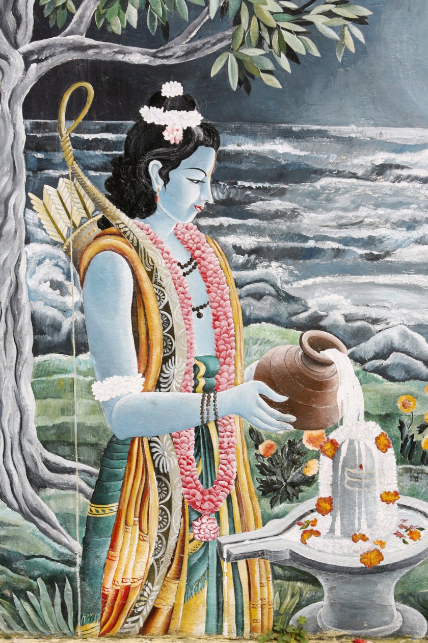Rama nalewający mleko na Lingam Śiwy. Pashupatinah, Katmandu, Nepal autorstwa Unbekannt