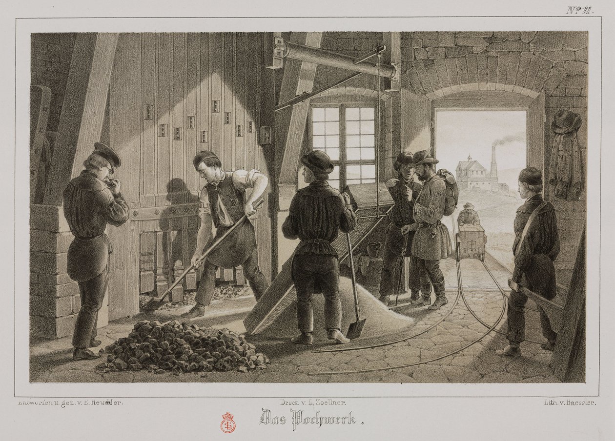 Przetwórstwo surowców, metalurgia tłuczenie rudy, Niemcy, ok. 1851 autorstwa Unbekannt