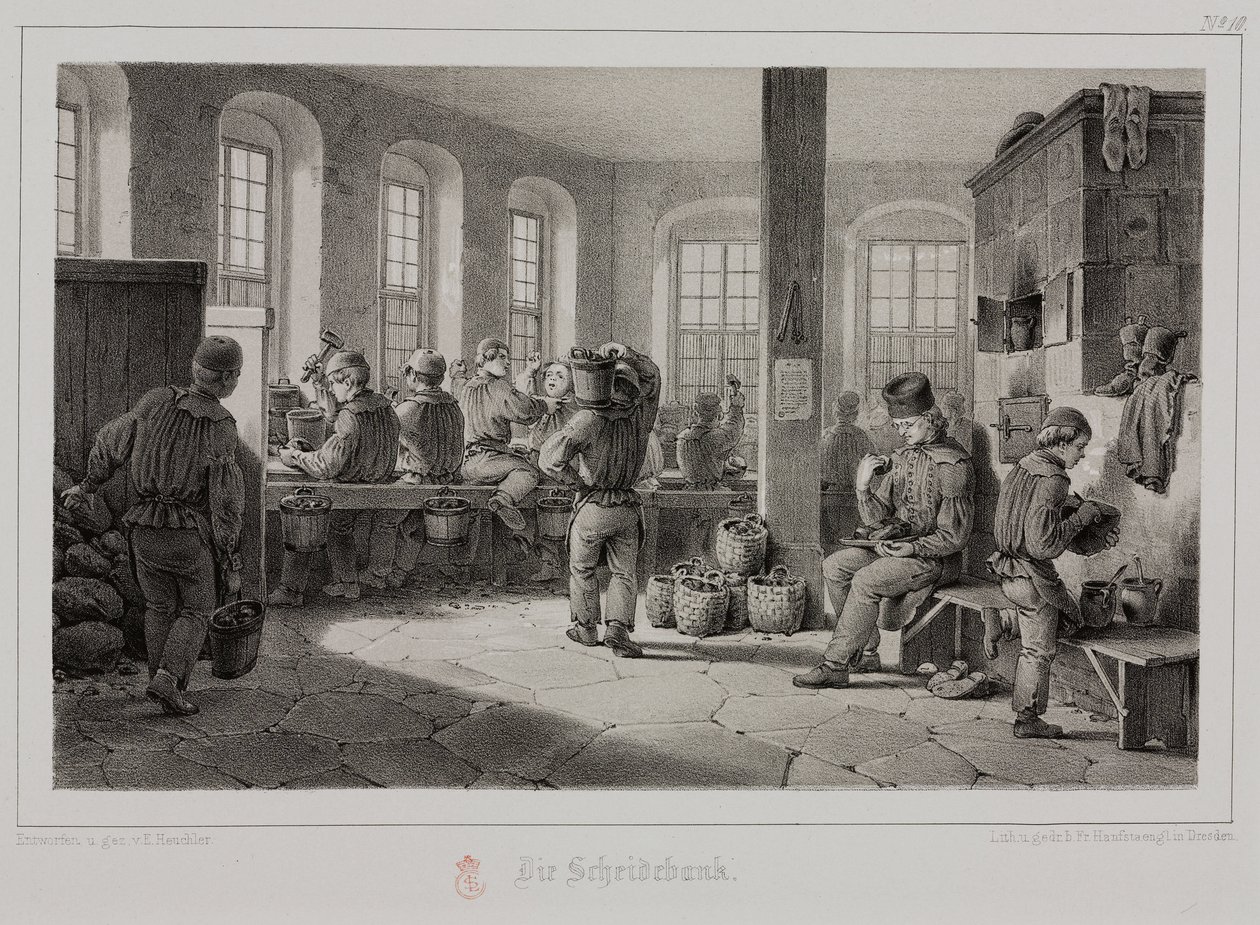 Przetwarzanie surowców, metalurgia Przetwarzanie rudy metali, Niemcy, ok. 1851 autorstwa Unbekannt