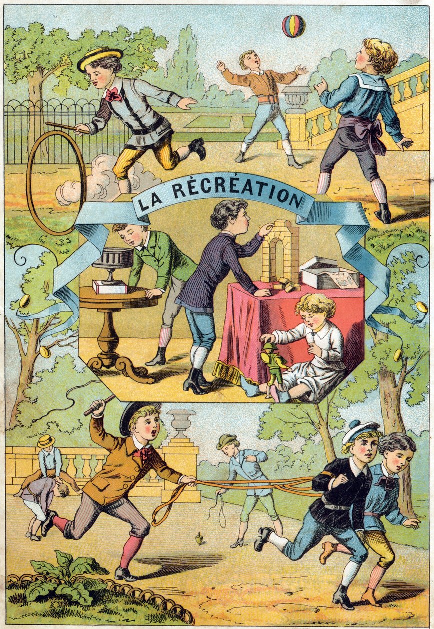 Rekreacja na dziedzińcu szkolnym. Grawer w „Alphabet des petits ecoliers”. Obraz Epinal, ok. 1885. Kolekcja Privee autorstwa Unbekannt
