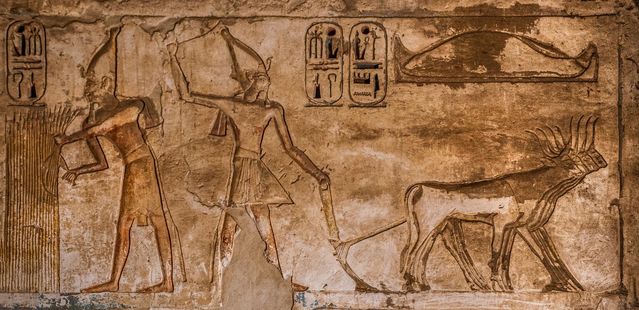 Płaskorzeźba ze scenami ognistymi na północno-wschodniej ścianie sali 26, Medinet Habu, świątynia grobowa Ramzesa III, Luksor, Zachodnie Teby, Egipt, Afryka (zdjęcie) autorstwa Unbekannter Künstler