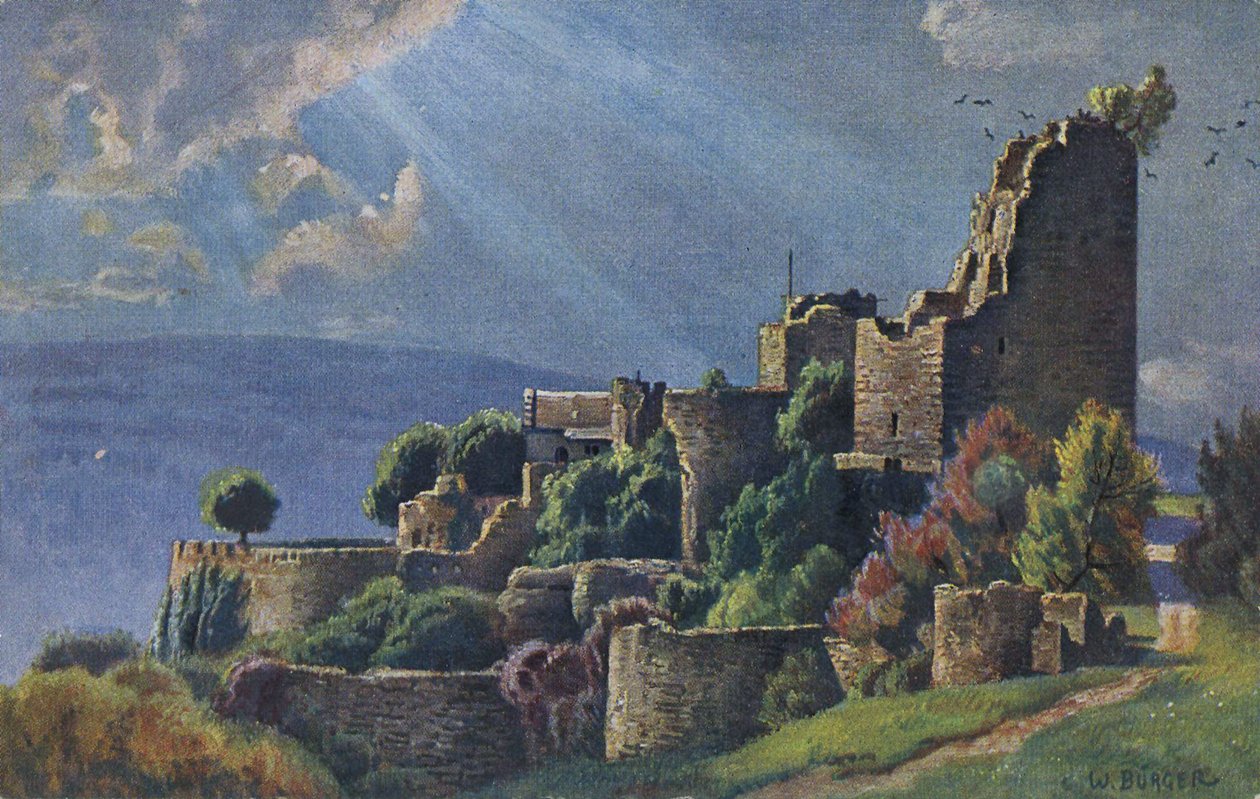 Ruiny zamku Luetzelburg w Wogezach, Lutzelbourg we francuskim departamencie Moselle autorstwa Unbekannter Künstler