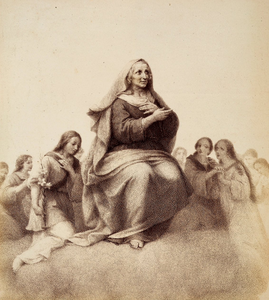 Święta Anna z zadowoleniem kontempluje swoją córkę. Ilustracja do Canto XXXII w Paradiso z Boskiej komedii Dantego Alighieri. Dzieło Francesco Scaramuzzy dedykowane władzom miejskim Florencji. autorstwa Unbekannter Künstler