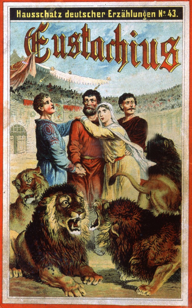 Święty Eustachy w jaskini lwów, koniec XIX wieku (ilustracja) autorstwa Unbekannter Künstler