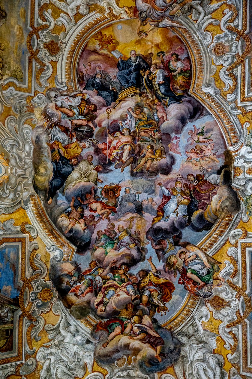 Kościół San Benedetto (św. Benedykta), Katania, Sycylia (Włochy). Detal fresku na suficie (XVIII wiek). (zdjęcie) autorstwa Unbekannt