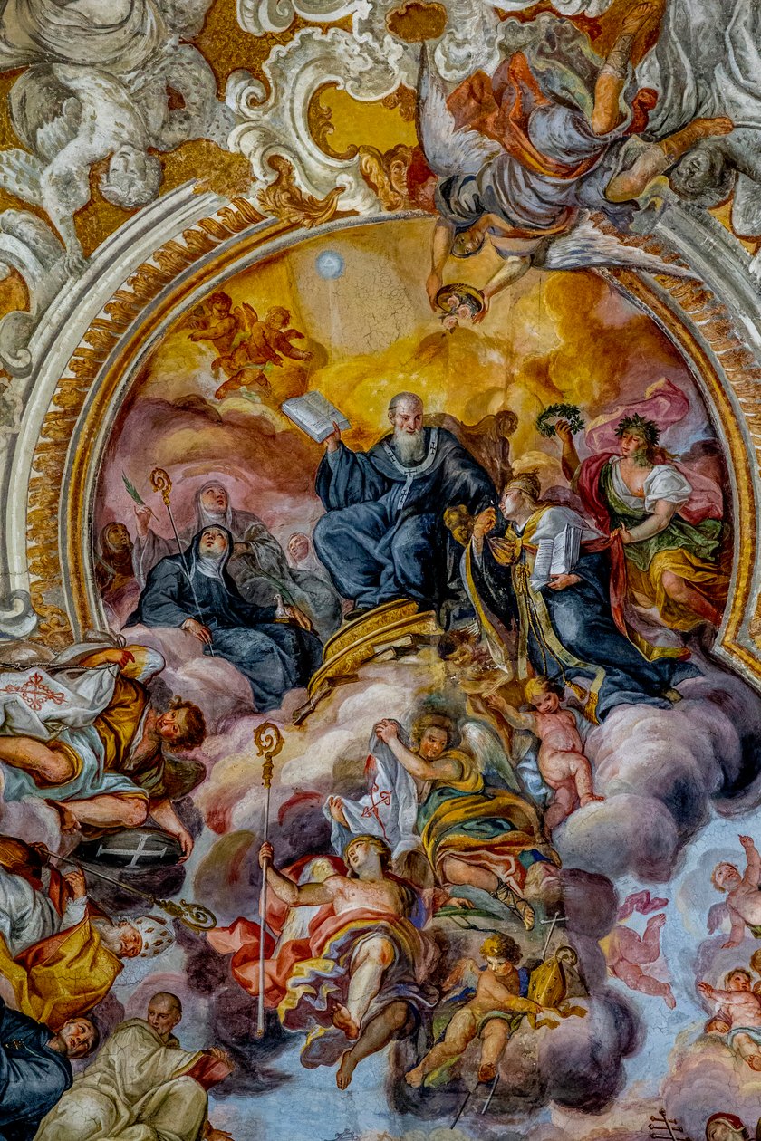 Kościół San Benedetto (św. Benedykta), Katania, Sycylia (Włochy). Detal fresku na suficie (XVIII wiek). św. Benedykta. (zdjęcie) autorstwa Unbekannt