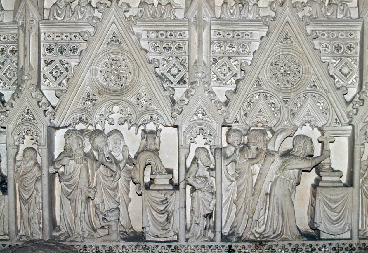 Sarkofag Pedro I (1320-1367) ze scenami z życia św Bartłomieja, kościół klasztoru Alcobaca (Lista Światowego Dziedzictwa UNESCO autorstwa Benjamin Baud