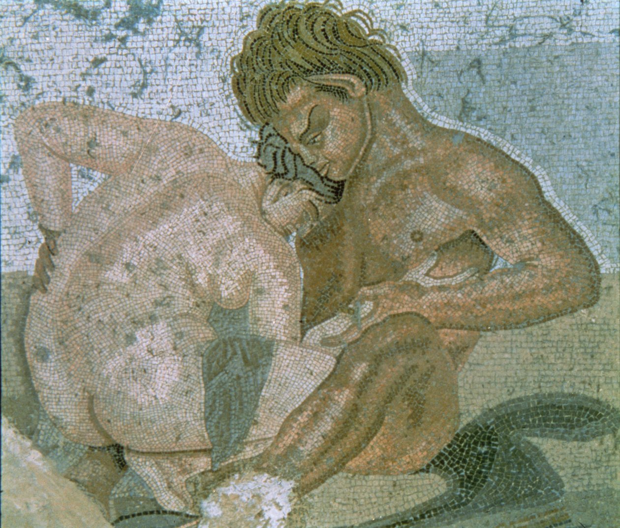 Satyr i Maenad, fragment mozaiki z Domu Fauna autorstwa Unbekannter Künstler