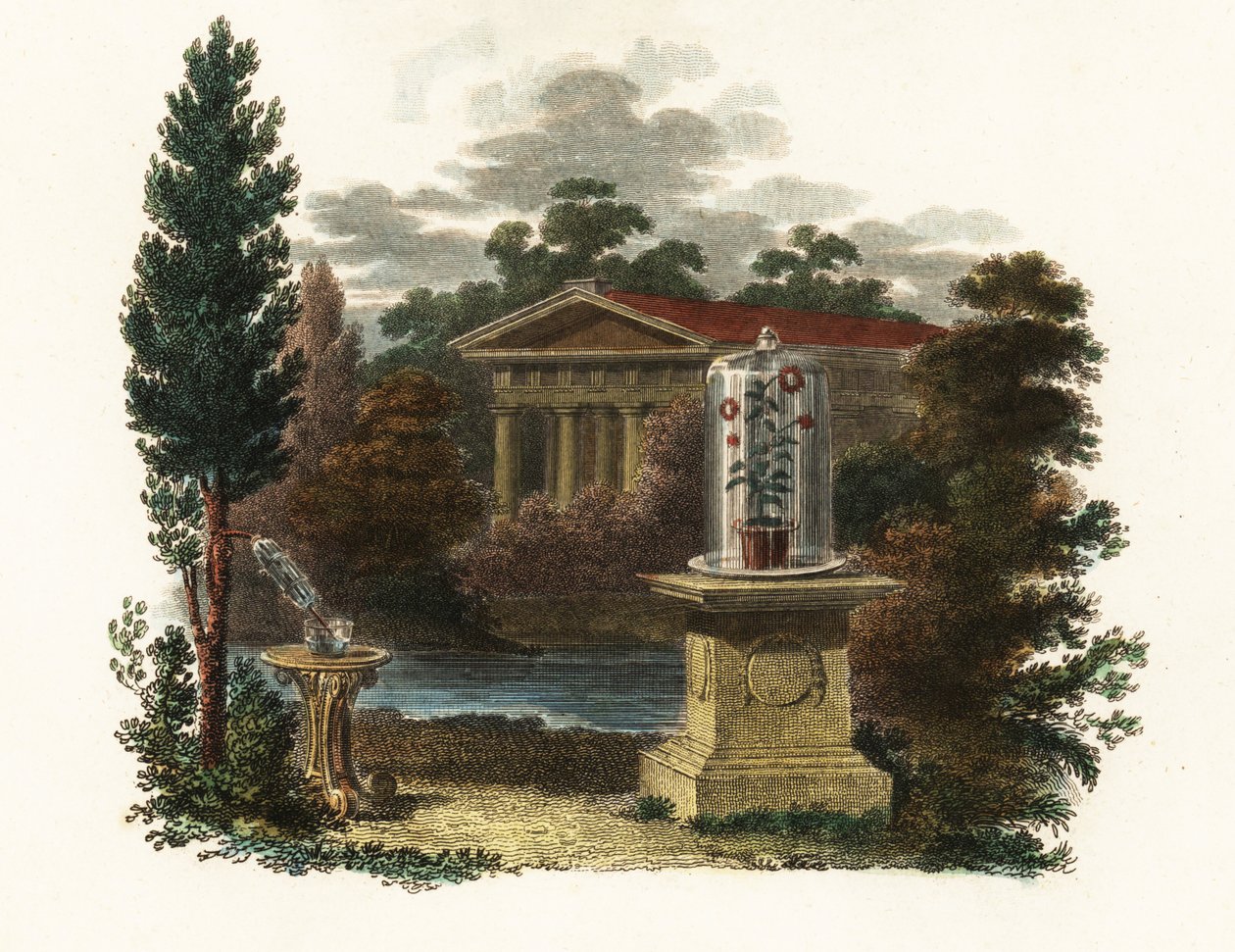 Wynalazki naukowe Stephena Halesa w ogrodzie.1802 (grafika) autorstwa Unbekannter Künstler