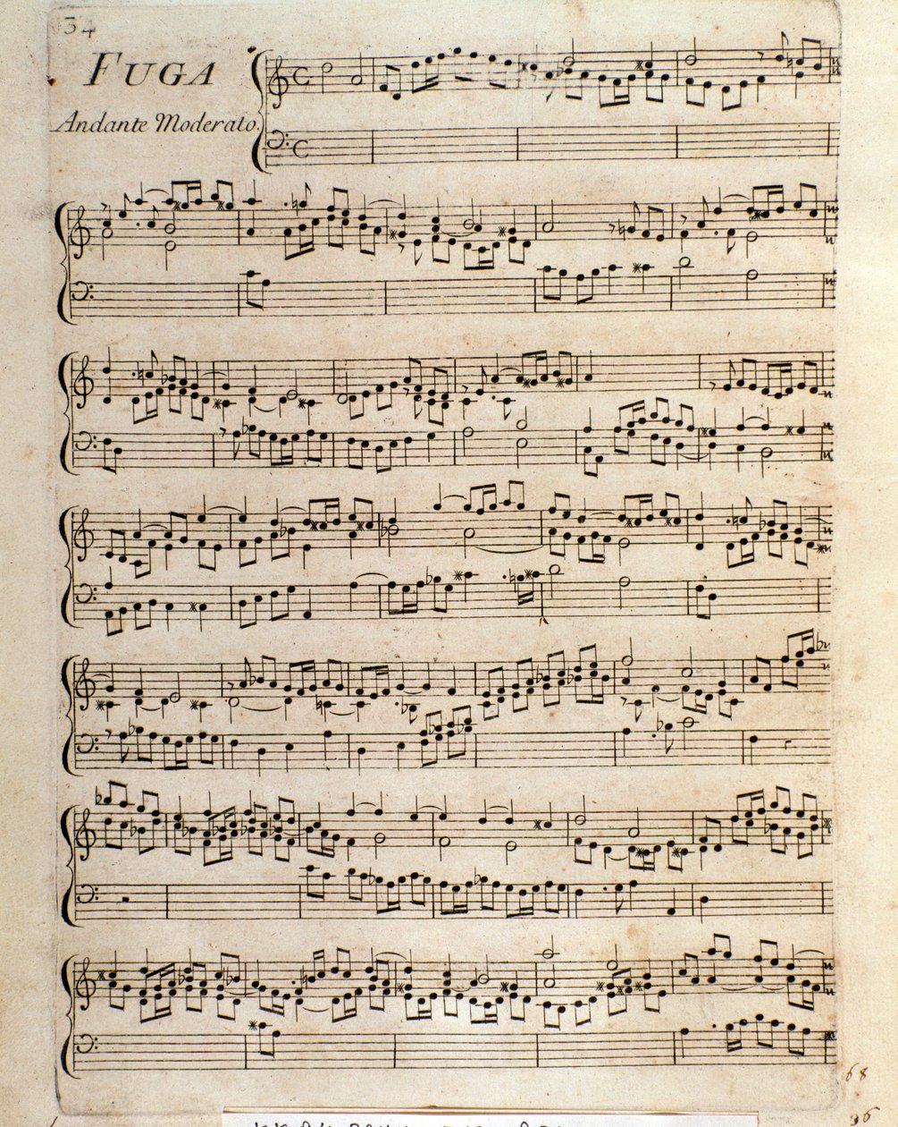 Strona z nutami do Fugi w utworach na klawesyn Domenico Scarlatti autorstwa Unbekannter Künstler