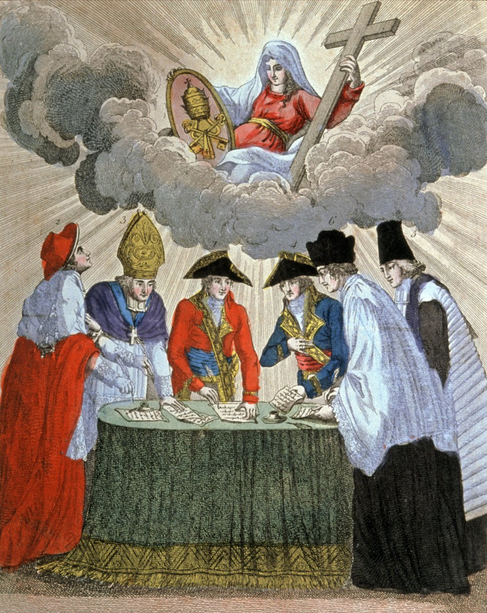Podpis pod konkordatem między Napoleonem a papieżem Piusem VII (1801), XIX wiek (rycina) autorstwa Unbekannter Künstler