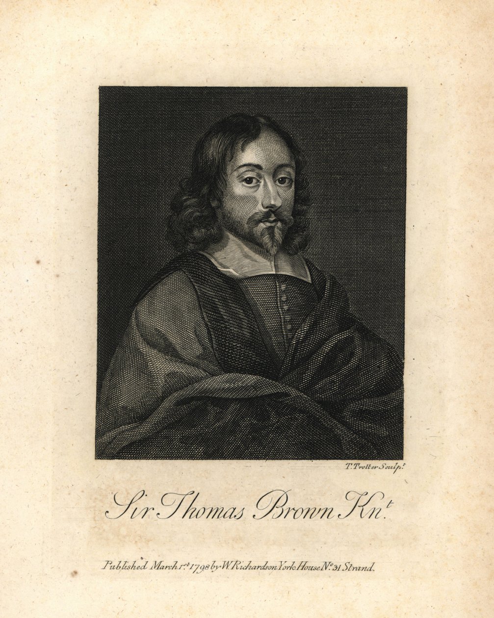 Sir Thomas Brown, angielski polimata i pisarz zajmujący się nauką, medycyną, religią i ezoteryką, zm. 1682 r. Miedzioryt z dzieła Williama Richarda Portraits Illustrating Granger