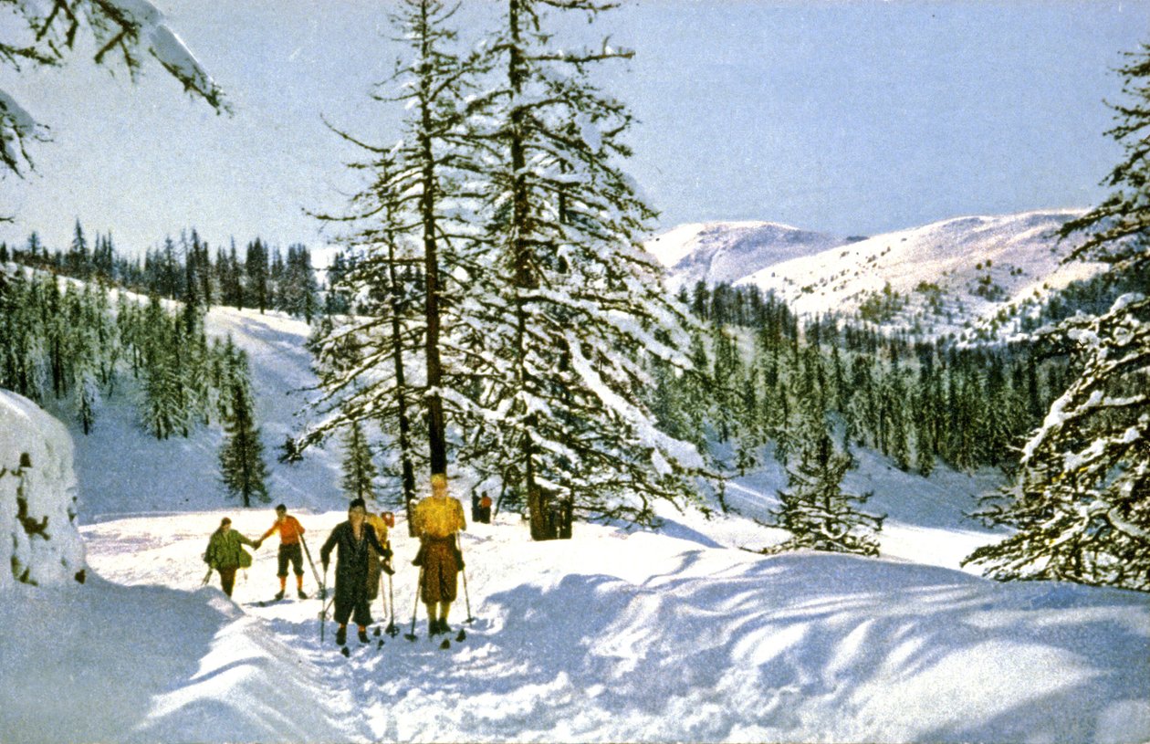 Wycieczka narciarska na Riwierze Francuskiej, ok. 1930 r. (pocztówka) autorstwa Unbekannter Künstler