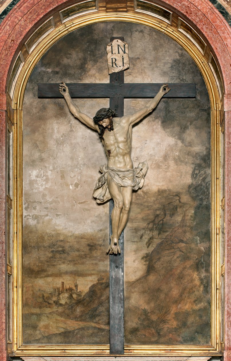 Transept południowy, Ołtarz Krzyża, Angelo Nani i Carlo Natali 1641, Drewniana Trumna Giacomo Bertesi 1687, Katedra Santa Maria Assunta, Katedra Cremona, Lombardia, Włochy (foto) autorstwa Unbekannt