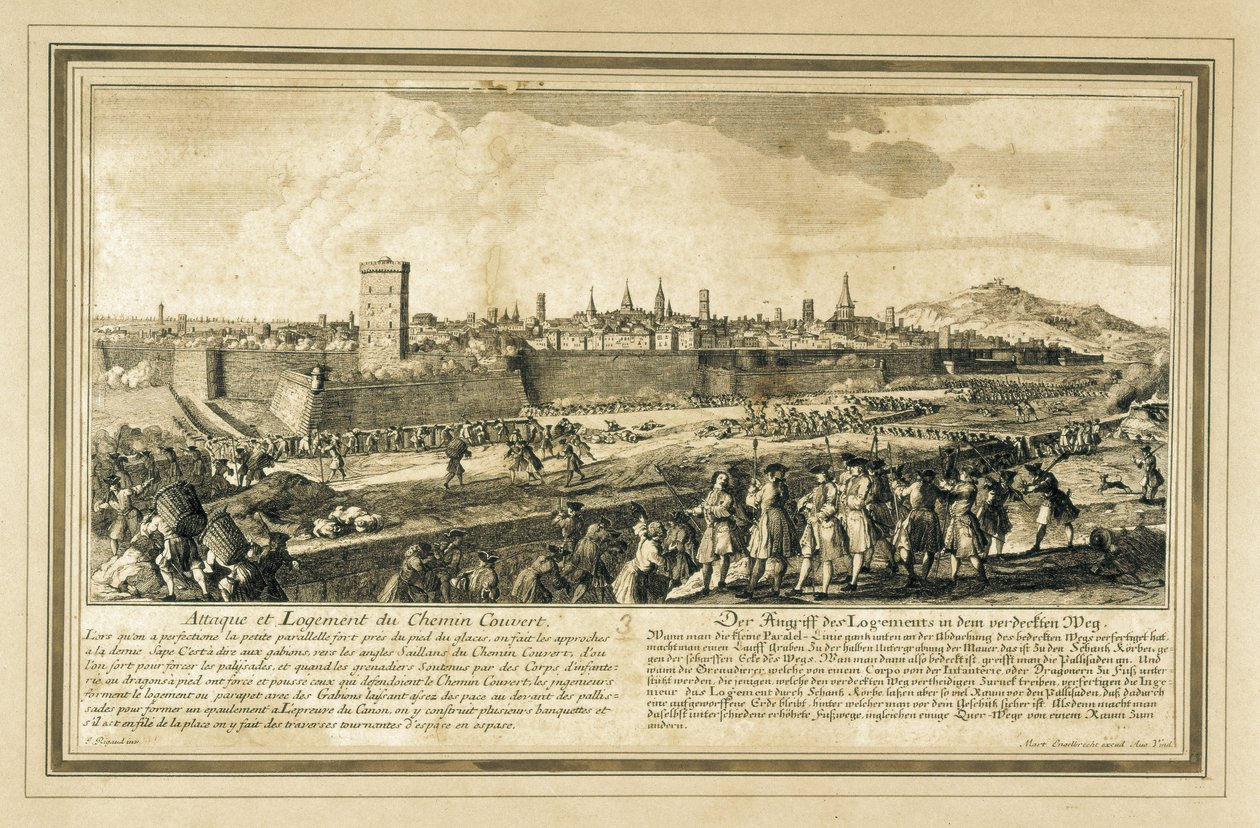 Hiszpania: Wojna o sukcesję hiszpańską (1714). Oblężenie Barcelony. (rycina) autorstwa Unbekannter Künstler