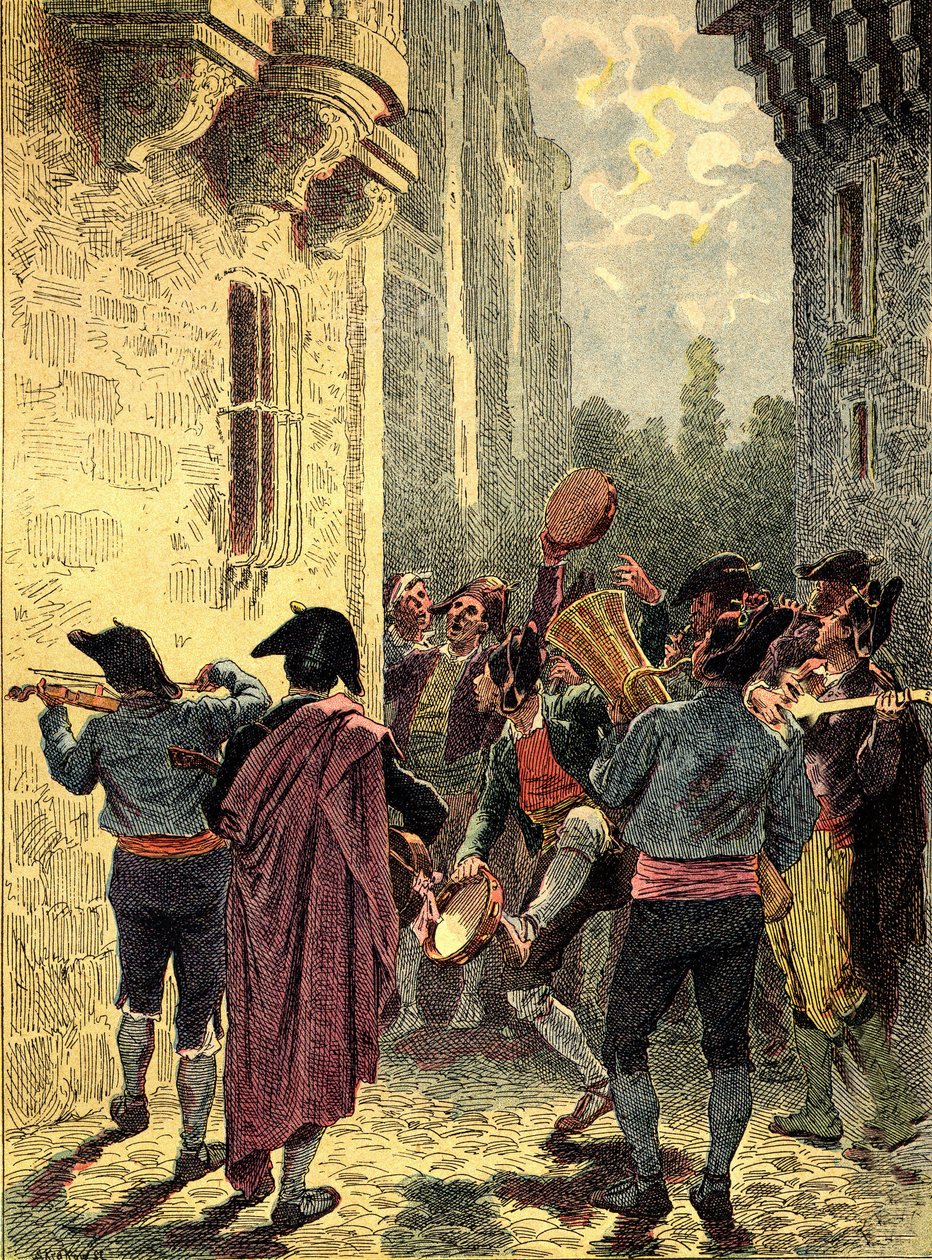 Hiszpańska serenada. Rycina w "The Peoples of the Earth" z 1890 roku. autorstwa Unbekannter Künstler