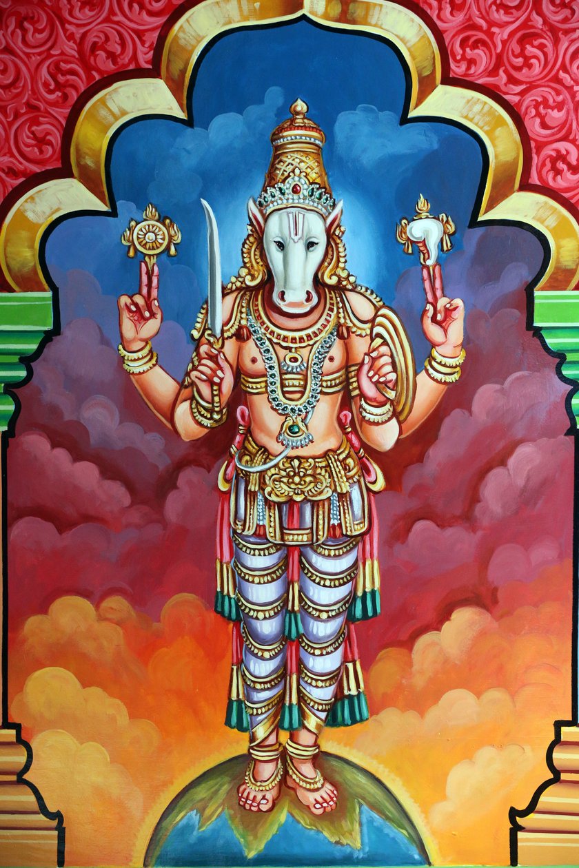 Hinduska świątynia Sri Vadapathira Kaliamman. Awatar Wisznu. 10. wcielenie Kalki. Singapur autorstwa Unbekannt