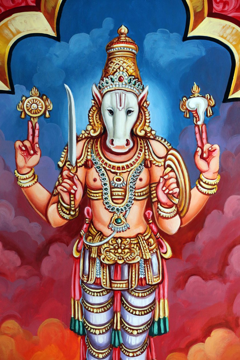 Hinduska świątynia Sri Vadapathira Kaliamman. Awatar Wisznu. 10. wcielenie Kalki. Singapur autorstwa Unbekannt