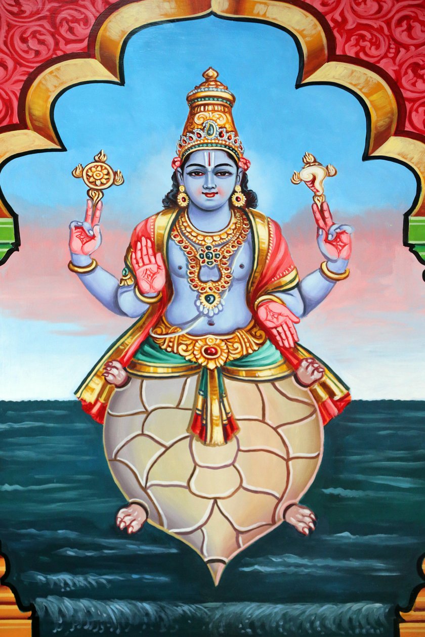Hinduska świątynia Sri Vadpathir Kaliamman. Awatar Wisznu. Drugie wcielenie Kurmy. Singapur autorstwa Unbekannt