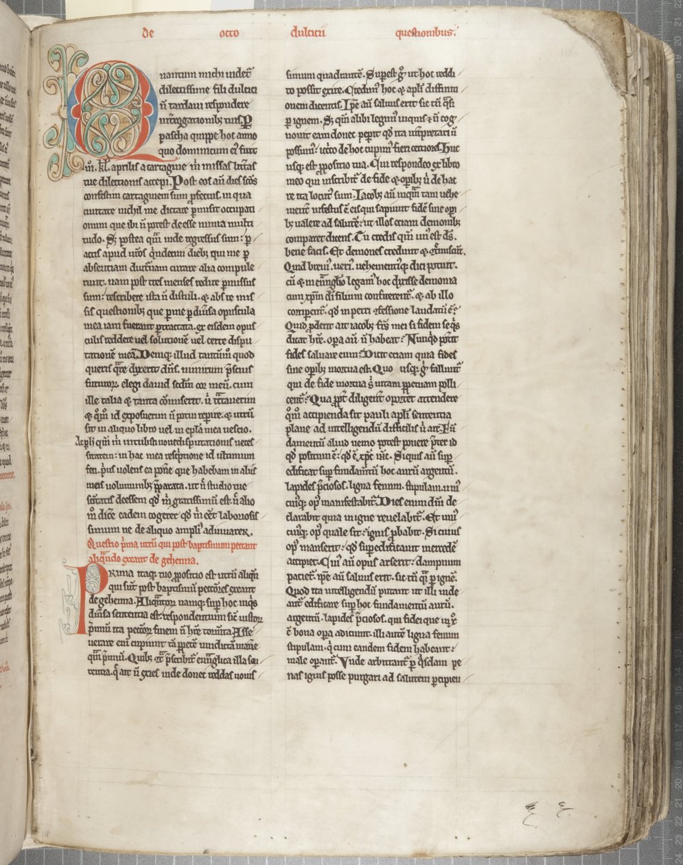 Św. Augustyn z Hippony „Opera”, Fol 106 recto, ok. 1200 (pióro i atrament na pergaminie) autorstwa Unbekannt