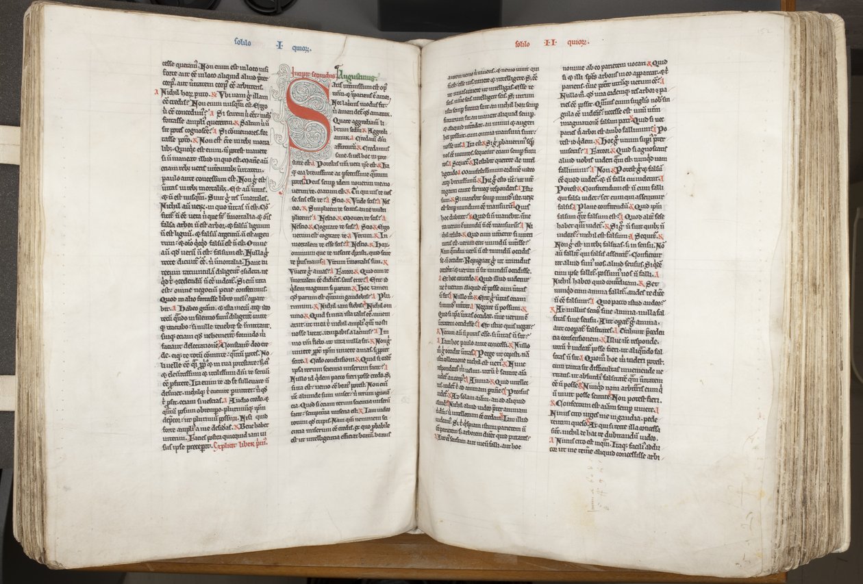 Św. Augustyn z Hippony „Opera”, Fol 151 verso 152 recto, ok. 1200 (pióro i atrament na pergaminie) autorstwa Unbekannt