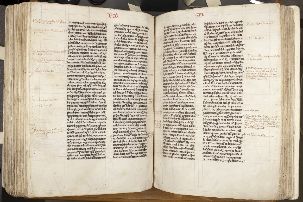 Św. Augustyn z Hippony „Opera”, Fol 243 verso 244 recto, ok. 1200 (pióro i atrament na pergaminie) autorstwa Unbekannt