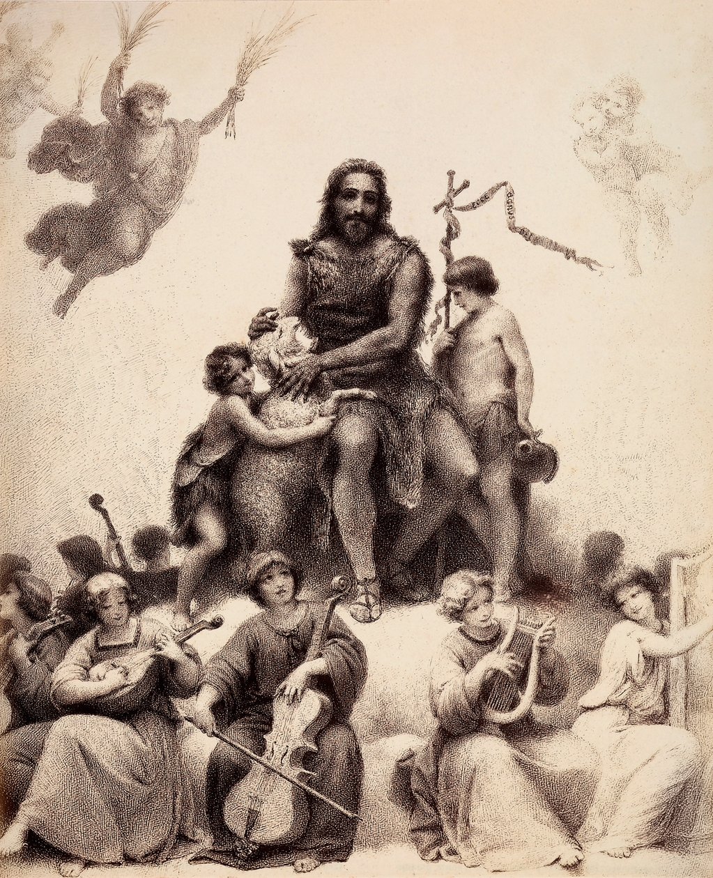 Święty Jan Chrzciciel siedzi w otoczeniu muzykujących aniołów i głaszcze baranka po głowie. Ilustracja do Canto XXXII w Paradiso z Boskiej komedii Dantego Alighieri. Dzieło Francesco Scaramuzzy dedykowane władzom miejskim Florencji. autorstwa Unbekannter Künstler