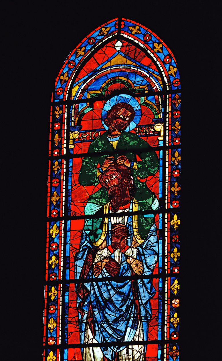 Św. Jan Ewangelista na ramionach Ezechiela, okno ostrołukowe w transepcie południowym, ok. 1217-25 (witraż) autorstwa Unbekannt