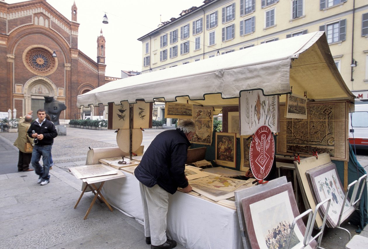 Stoisko z odbitkami, Piazza del Carmine, Mediolan, Lombardia, Włochy autorstwa Unbekannt
