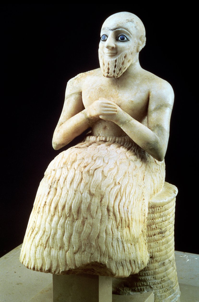 Statua oficjalnego Ebih-Il, ze świątyni Isztar w Mari, Hit, Irak, Środkowy Eufrat, Sumer, okres wczesnodynastyczny, ok. 2500 pne (gips i lapis lazuli) (patrz także 71507) autorstwa Unbekannt