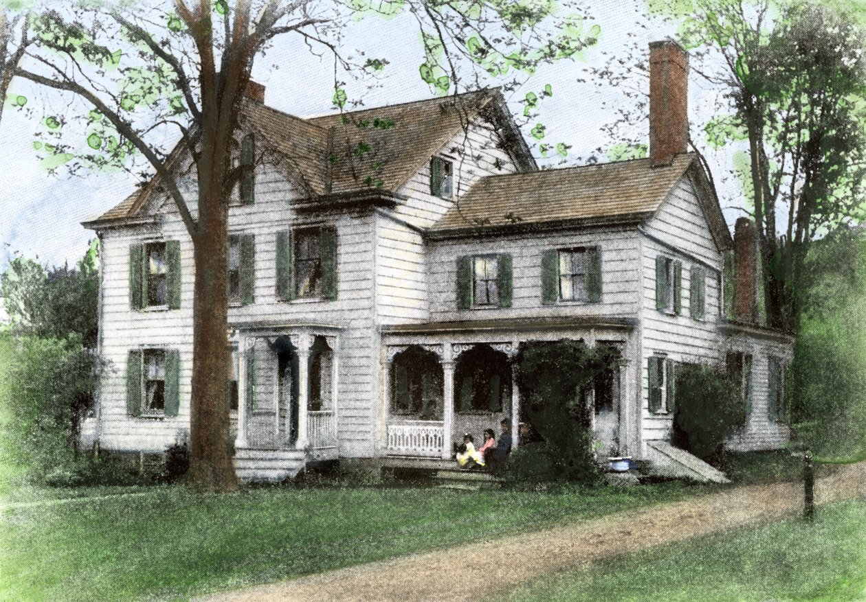 Miejsce urodzenia Stephena Grovera Clevelanda (1837-1908): "The Manse" w Caldwell, New Jersey, Stany Zjednoczone. Kolorowa rycina z XIX wieku. autorstwa Unbekannter Künstler