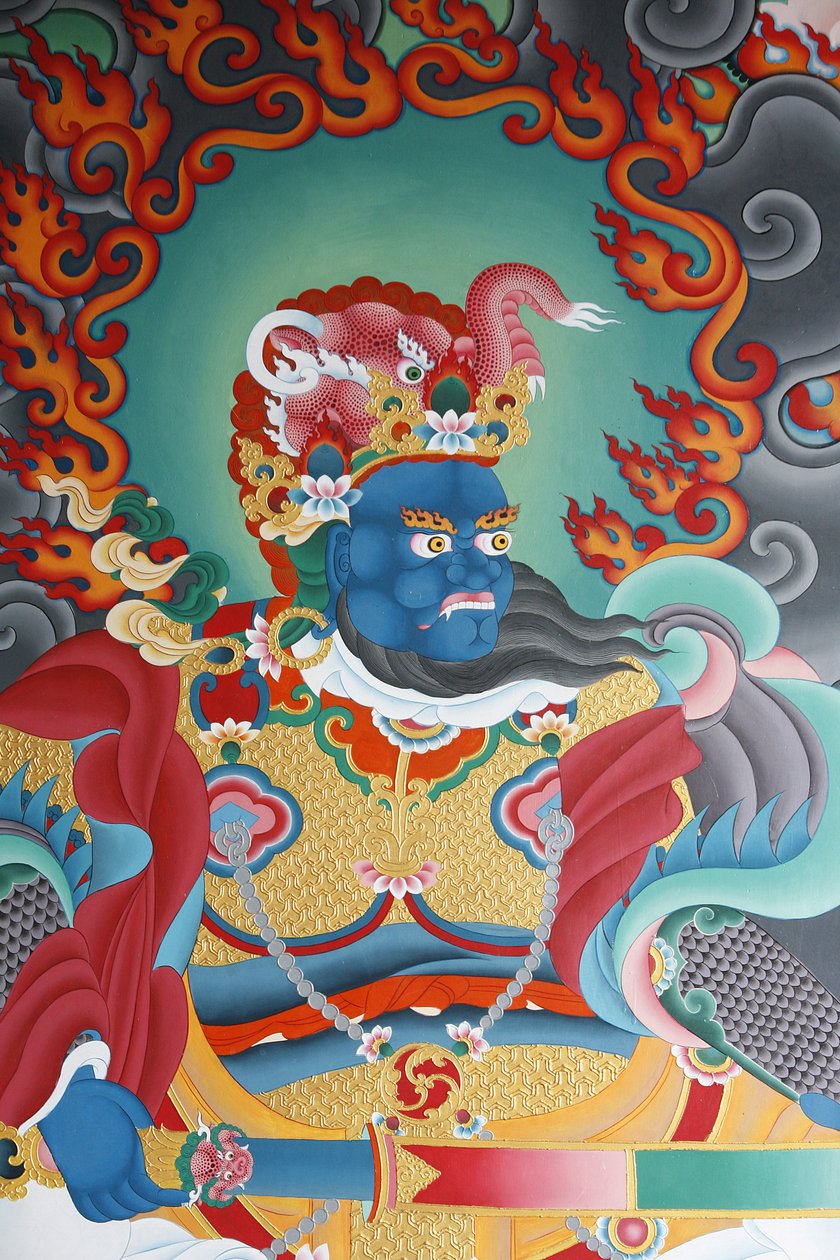 Strażnik świątynny strzegący południa o imieniu Virudhaka. Klasztor Kopan, Katmandu, Nepal autorstwa Unbekannt