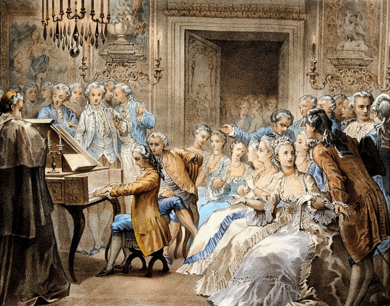 Austriacki kompozytor Wolfgang Amadeusz Mozart (1756-1791) w wieku 14 lat odtwarza z pamięci "Miserere" Gregorio Allegriego. autorstwa Unbekannter Künstler