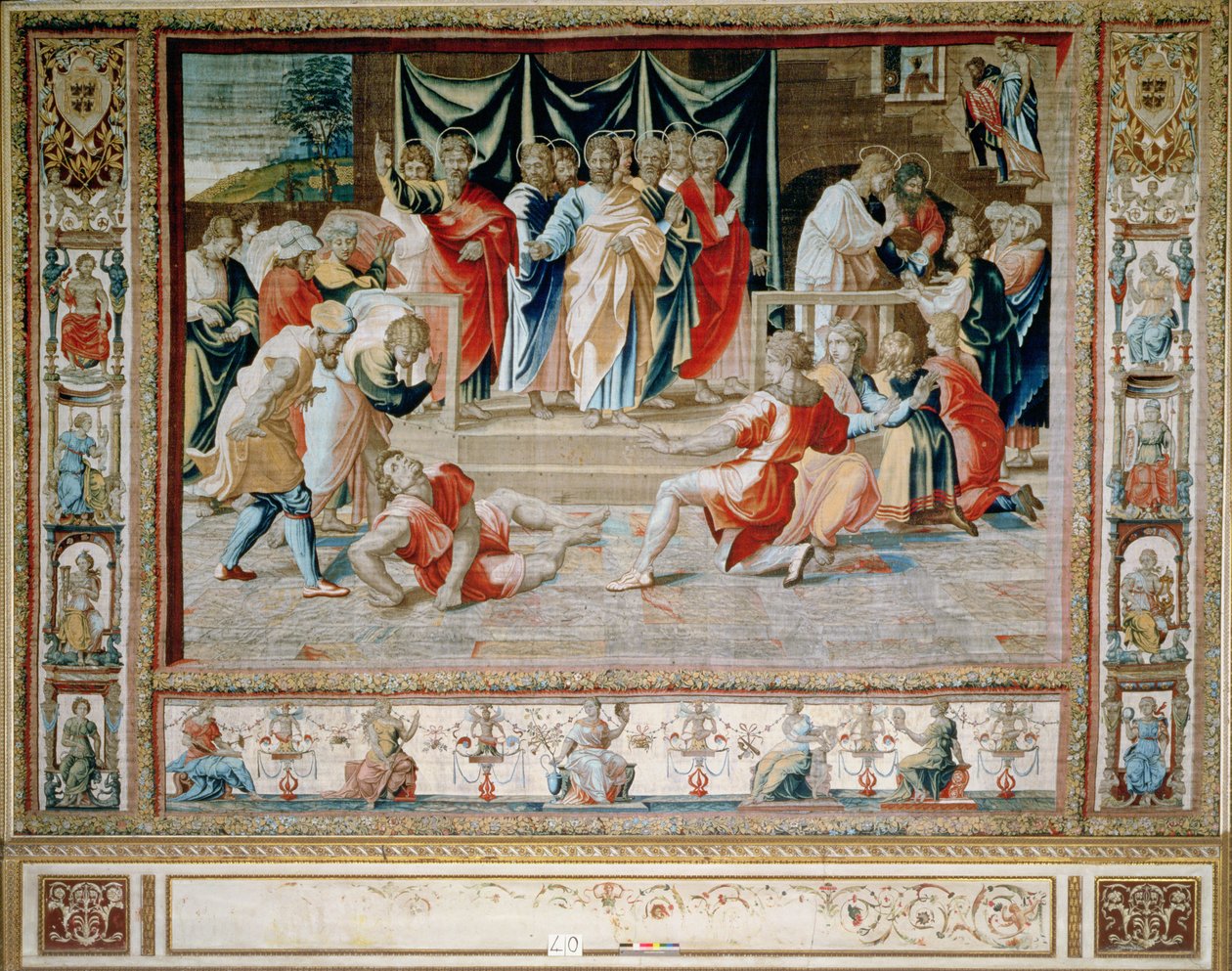 Śmierć Anianusa z Brukselskich Gobelinów, repliki watykańskiej serii Dziejów Apostolskich Rafaela (gobelin) autorstwa Unbekannt