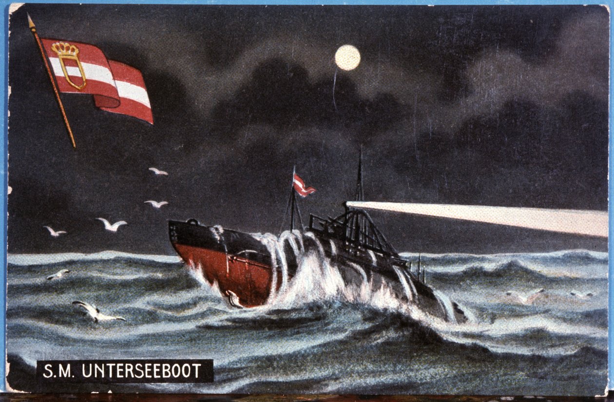 Niemiecki okręt podwodny Unterseeboot, początek XX wieku (ilustracja) autorstwa Unbekannter Künstler