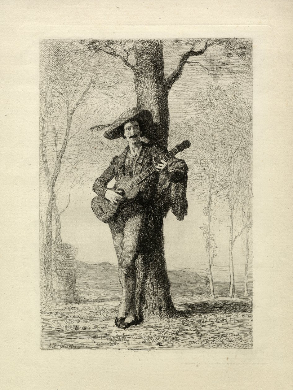 Gitarzysta, Francja, ok. 1870 r. (grawerunek) autorstwa Unbekannter Künstler