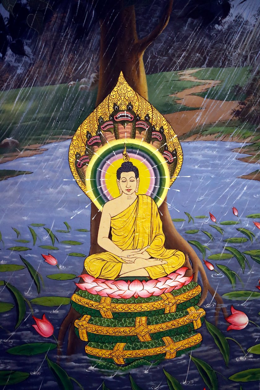 Życie Buddy, Siddhartha Gautama, fresk ścienny, świątynia Wat Botum, Phnom Penh, 2022 (zdjęcie) autorstwa Unbekannter Künstler