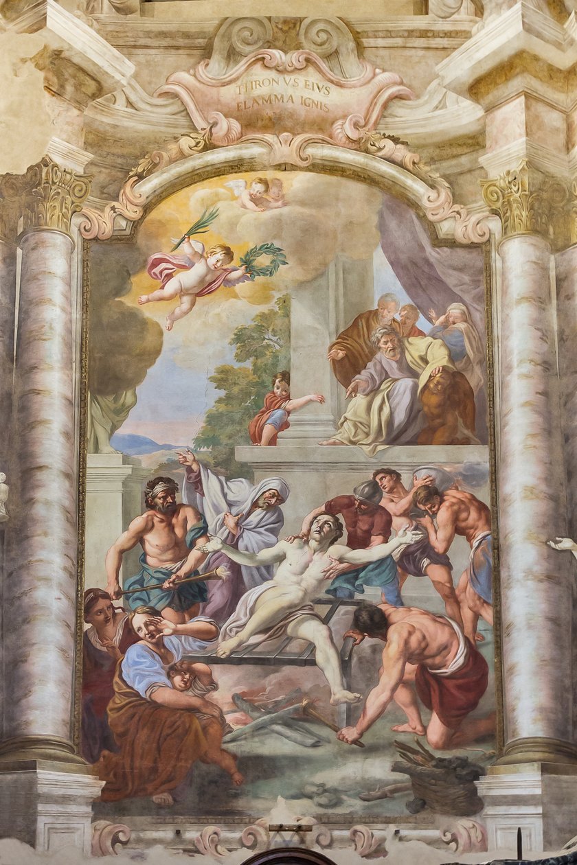 Męczeństwo św. Wawrzyńca, Sala Teatini, kościół San Vincenzo, Piacenza, Emilia-Romania, Włochy (foto) autorstwa Unbekannter Künstler